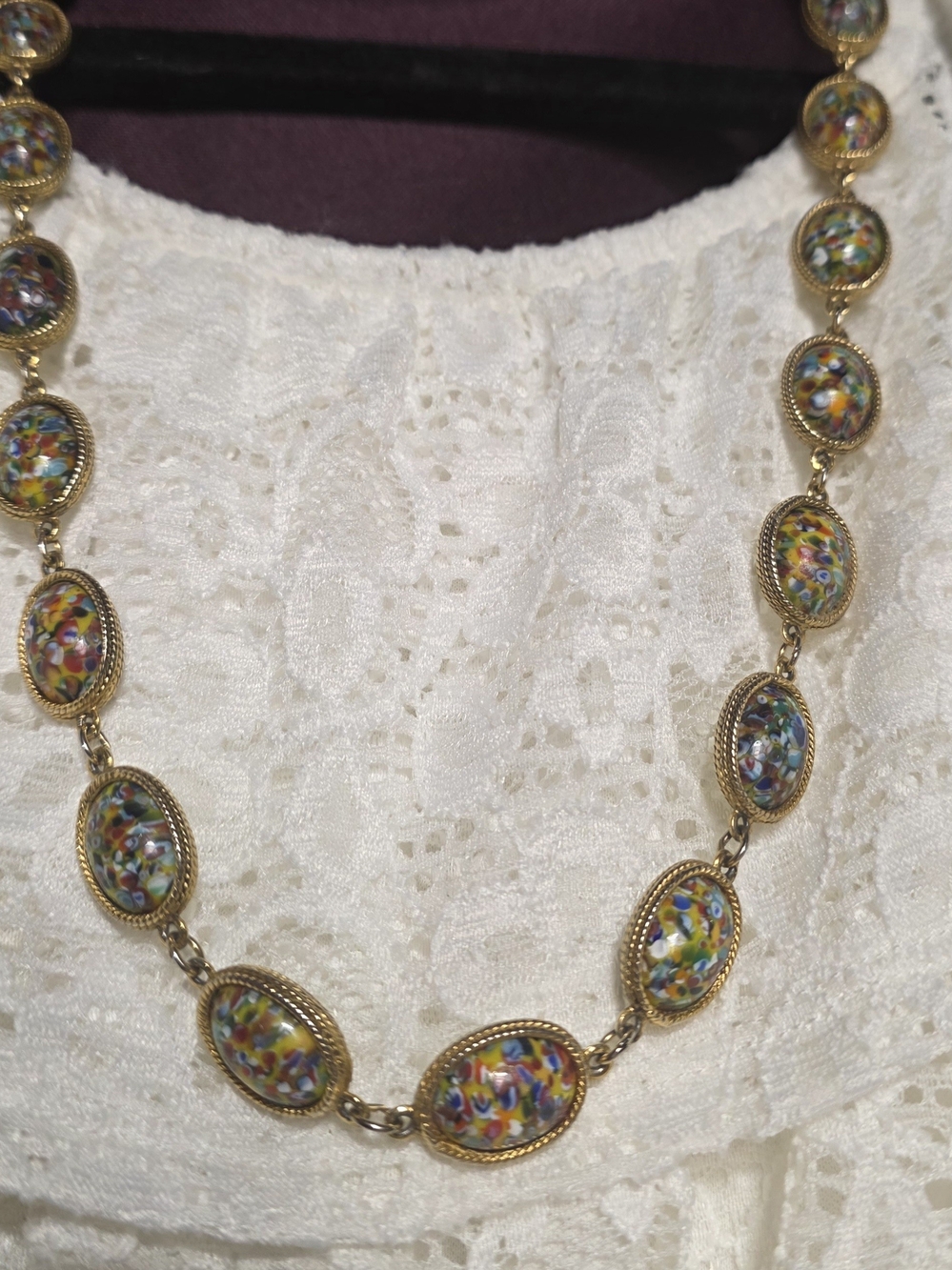 Gold-Tone Multicolor Mosaic Oval Link Necklace